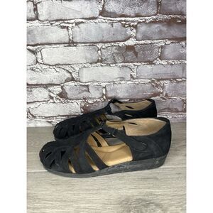 BeautiFeel Black Suede Leather Fisherman Strap Wedge Sandals Women Sz 43EU/12M